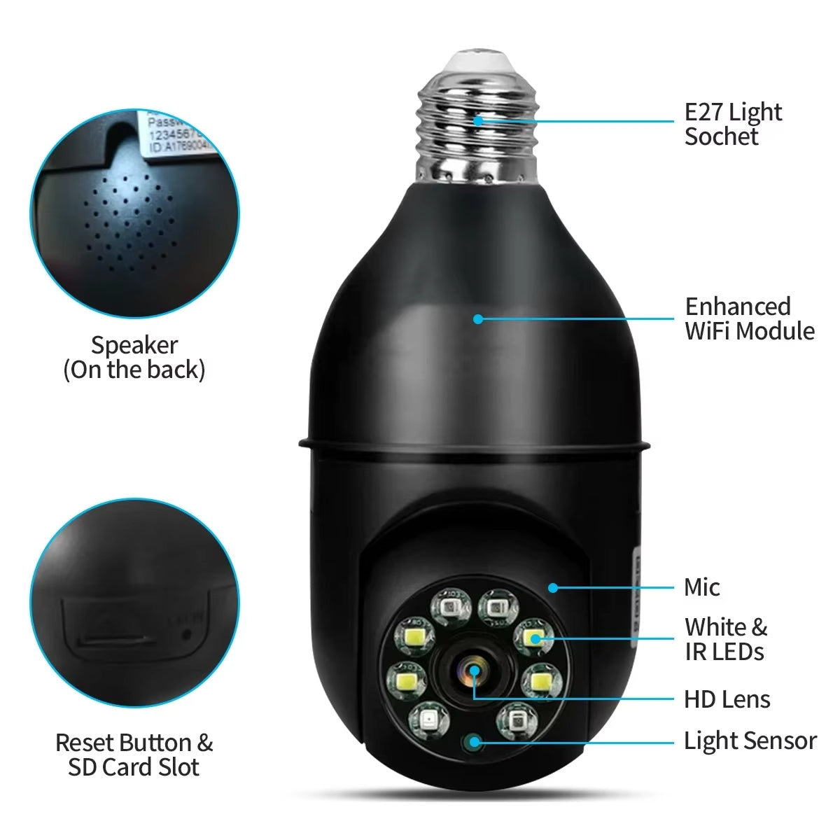 Bulb Security Camera 5MP 5G WiFi with Human Tracking and Night Vision